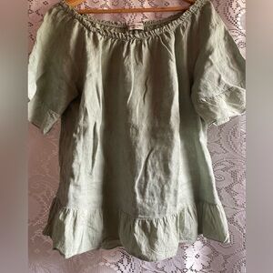 TERZO MILLENNIO Women’s L Soft Mint Green Ruffled Linen Top